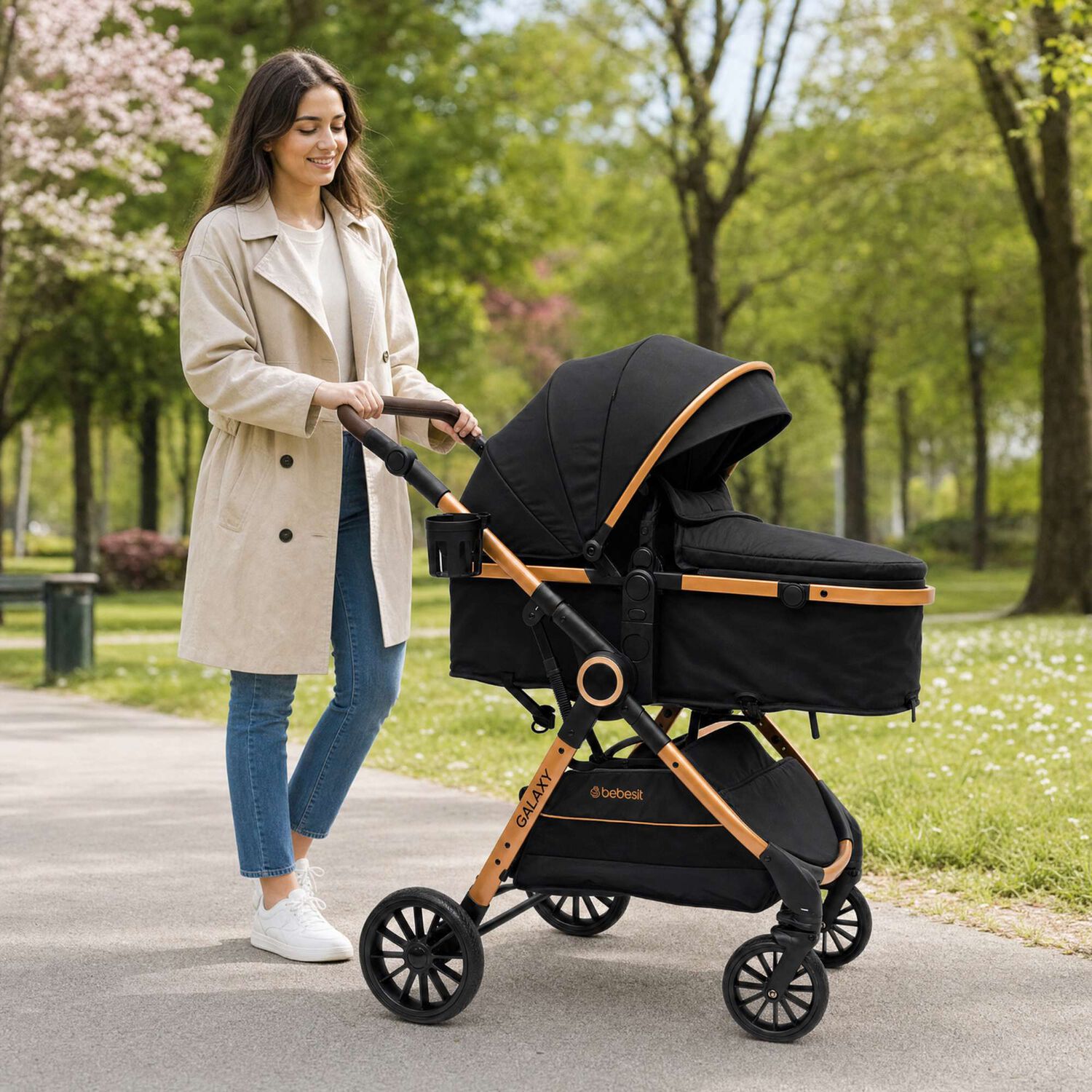Coche Cuna Travel System Galaxy Isofix Gold Negro image number 5.0